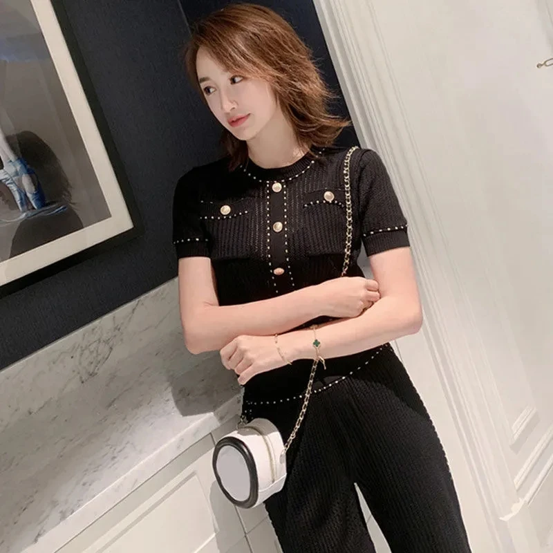 Корейский модный ледяной вязаный костюм летний трендовый Повседневный пуловер с