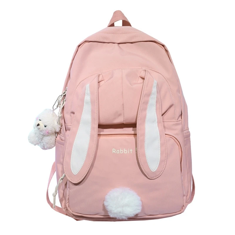 

Cute backpack female girls student school bags for teenager rabbit nylon back package