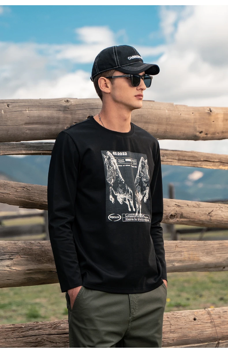 

6845 Silky and comfortable autumn new men's fashion brand printed t-shirt with long-sleeved T-shirt