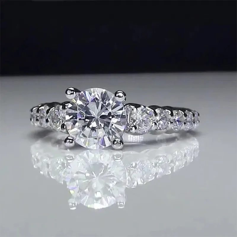 

New Trendy Silver Plated Single Row Crystal Rings For Women Shine White CZ Stone Inlay Fashion Jewelry Wedding Party Gift Ring