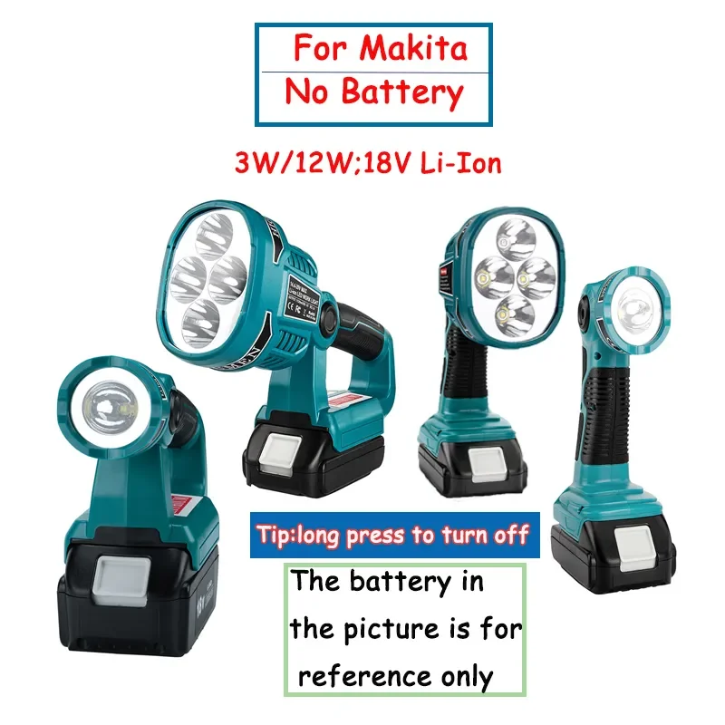 

3W/12W Work Light for Makita 14.4V-20V Li-ion Battery Rechargeable Outdoor Lamp Portable LED Light Flashlight