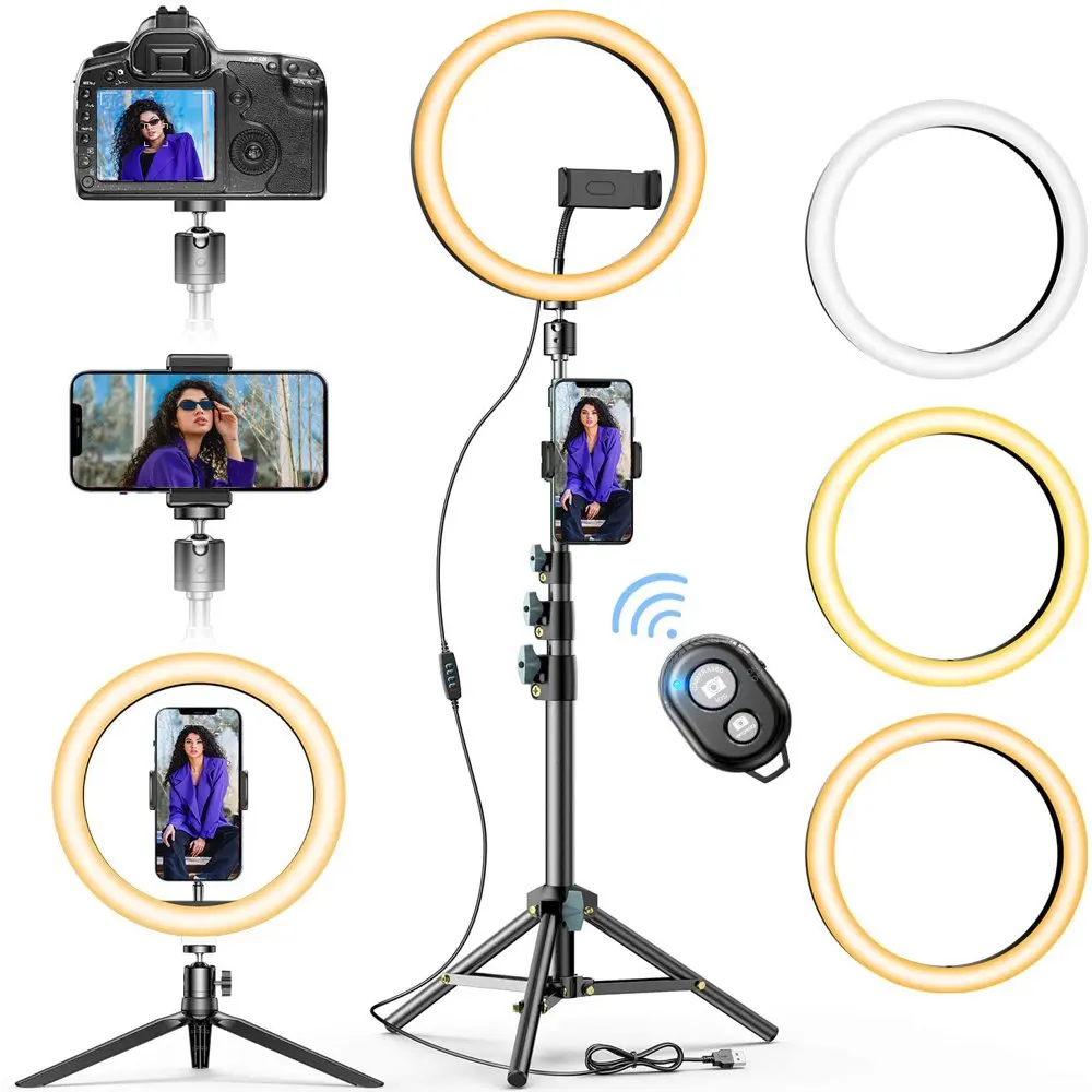 Upgraded 10” LED Selfie Ring Light with 2 Tripod Stand & 2 Phone Holders