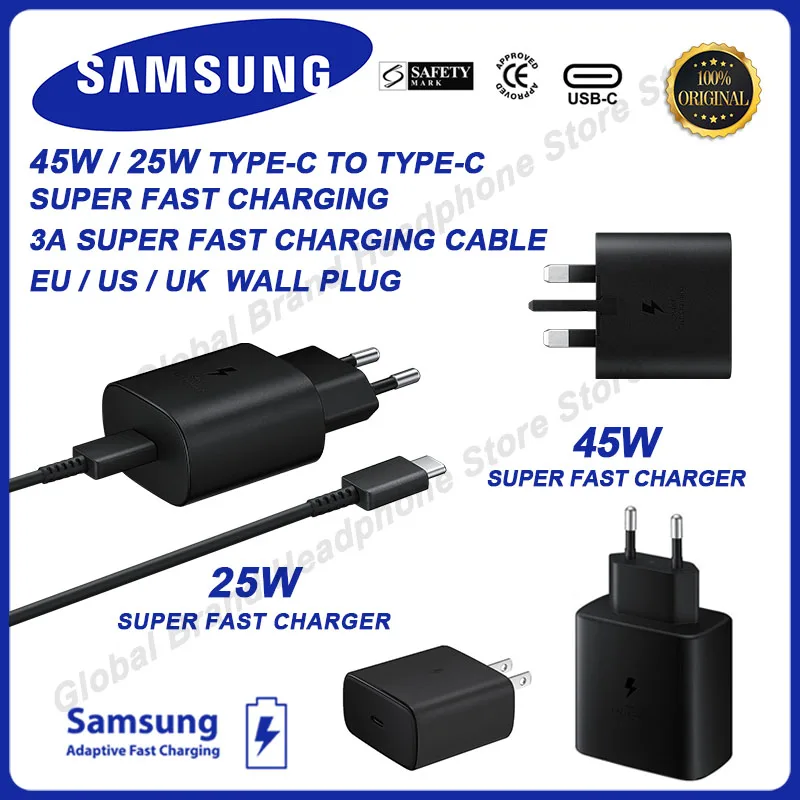 100% оригинальный SAMSUNG 25 Вт/45 Вт Супер быстрая зарядка PD зарядное устройство для