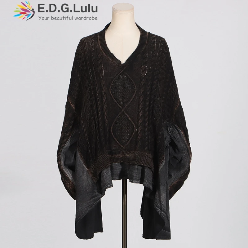 EDGLuLu модный дизайн с рукавами летучая мышь в стиле пэчворк рюшами свободный