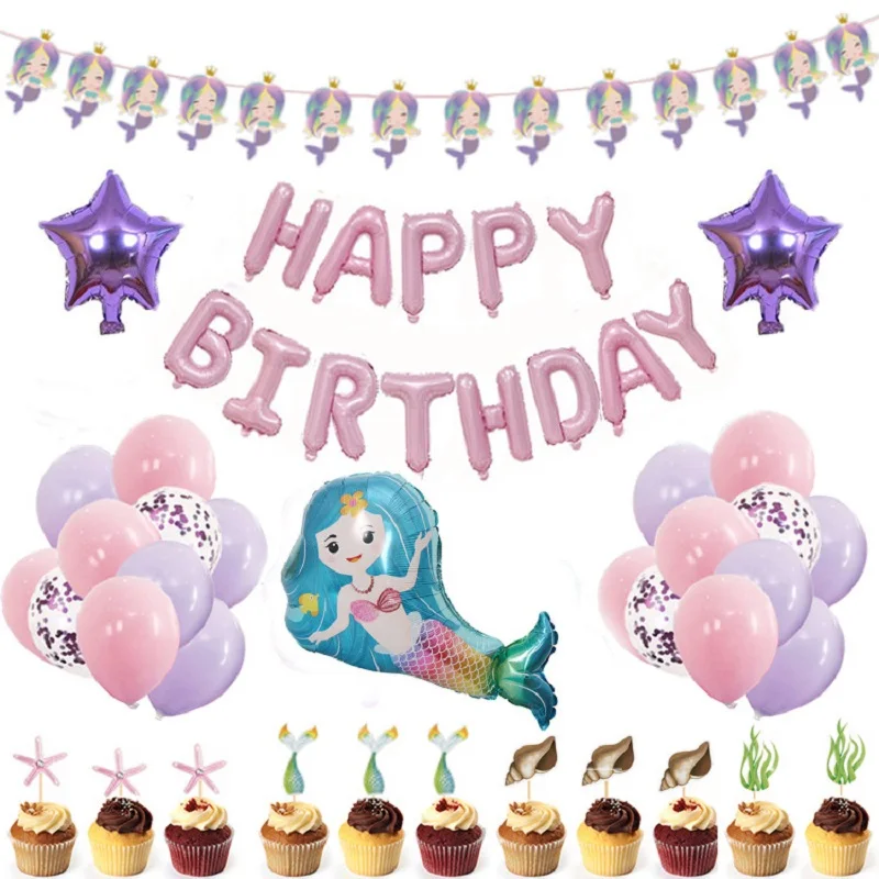 

Birthday Party Balloon Mermaid Balloon Set Themed Birthday Party Balloon Aluminum Film Balloon Holiday Festive Supplie