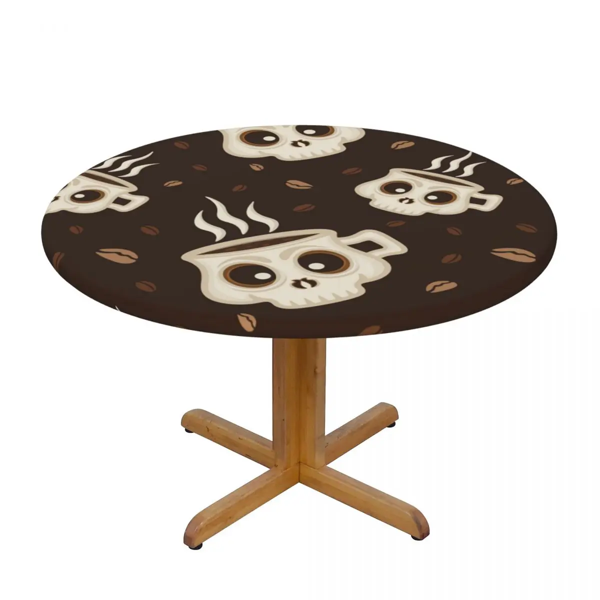 

Modern Round Table Cover Stretch Tablecloths Cute Coffee Skull Home Decorative Table Cloth