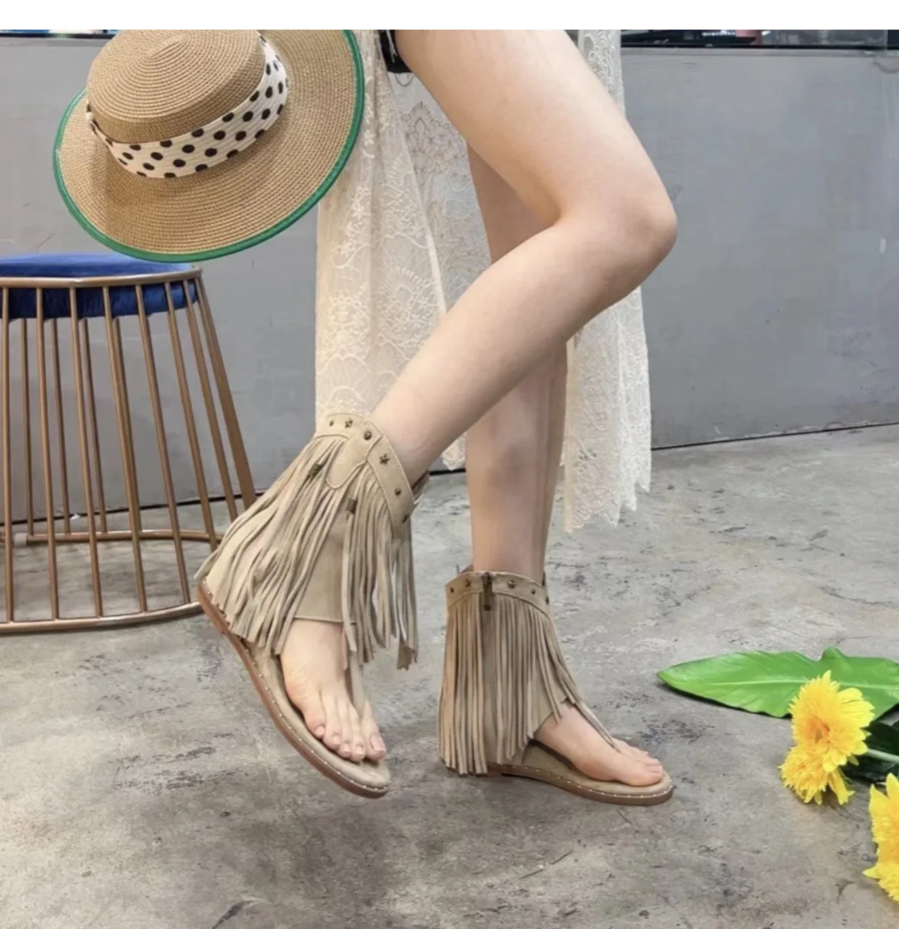 Женские босоножки с бахромой в римском стиле новый летний стиль 202 открытый носок