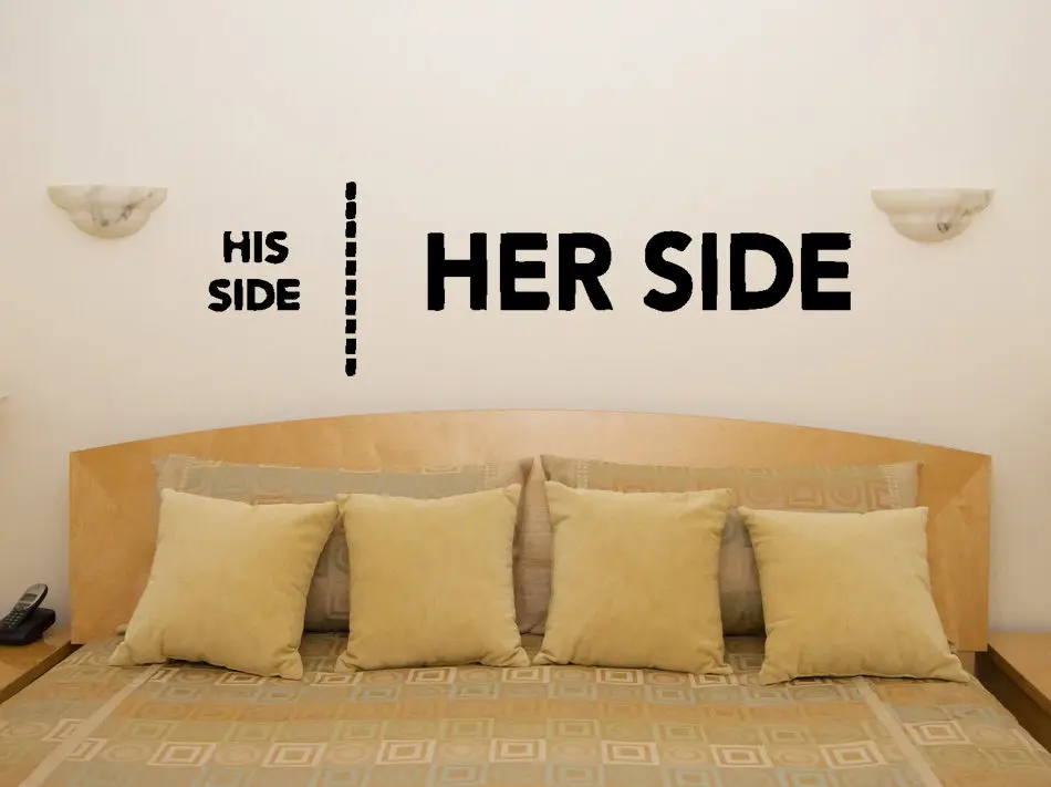 

His Side Her Side Fun Bedroom Living Room Dining Decal Wall Art Sticker Picture