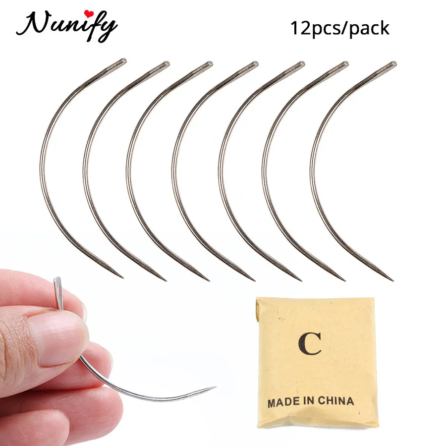 Nunify 12Pcs/pack Wholesale Curved Needle For Hair Weaving Cap 6Cm C-Type Needles Tools C Shape Wigs Needles For Hair Extension