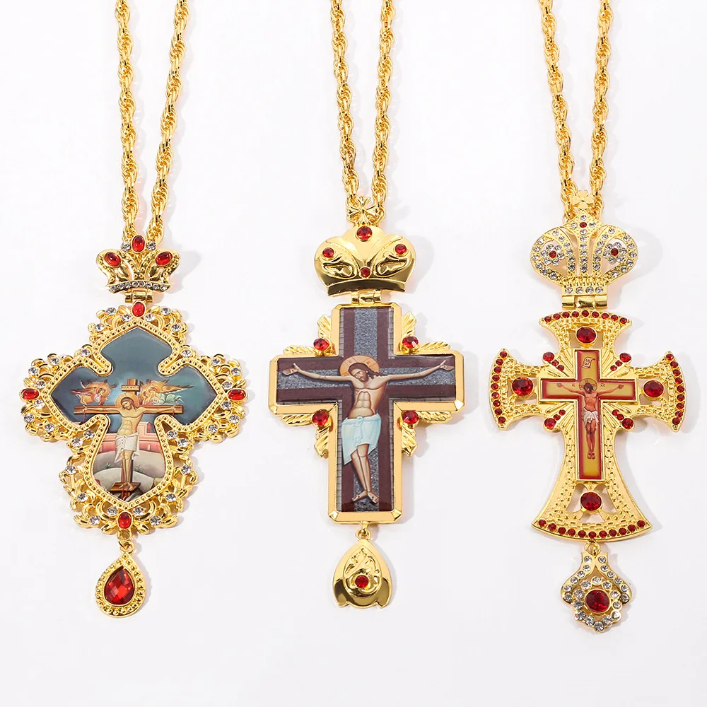 

Christian Necklace Jesus Cross Virgin Mary Orthodox Icon Crystal Metal Jewelry Church Utensils Catholic Christ Religious Prayer