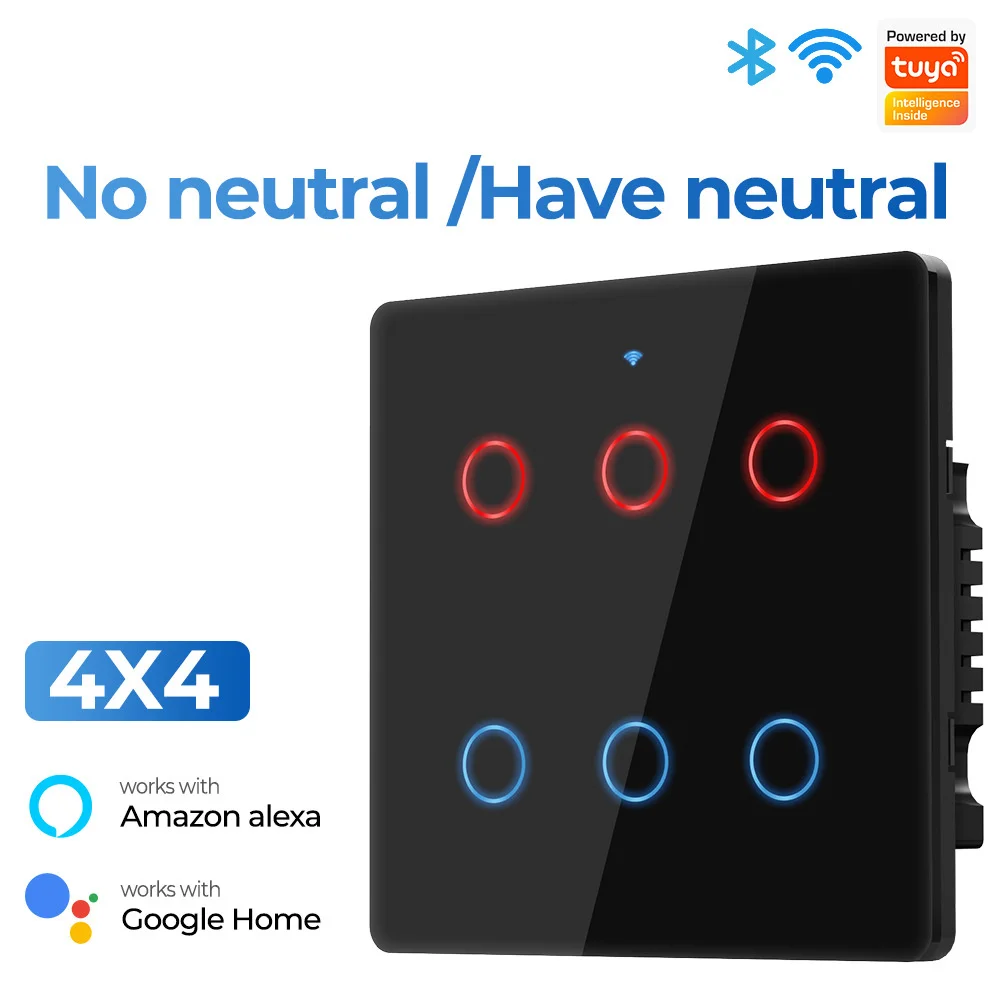 

Tuya WiFi Smart Touch Switch Smart Home 4/6 Wall Single Zero Fire Universal Brazil Standard Remote Control via Alexa Google Home