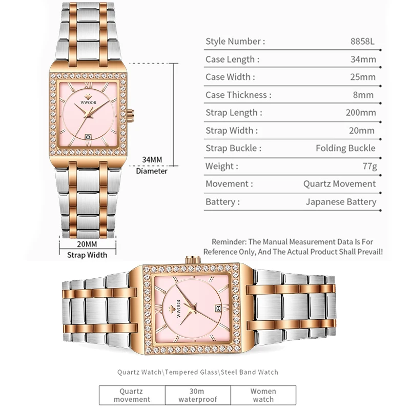 WWOOR Elegant Watch Women High Quality Quartz Stainless Steel Waterproof Ladies Wristwatch Fashion Female Clock Relogio Feminino