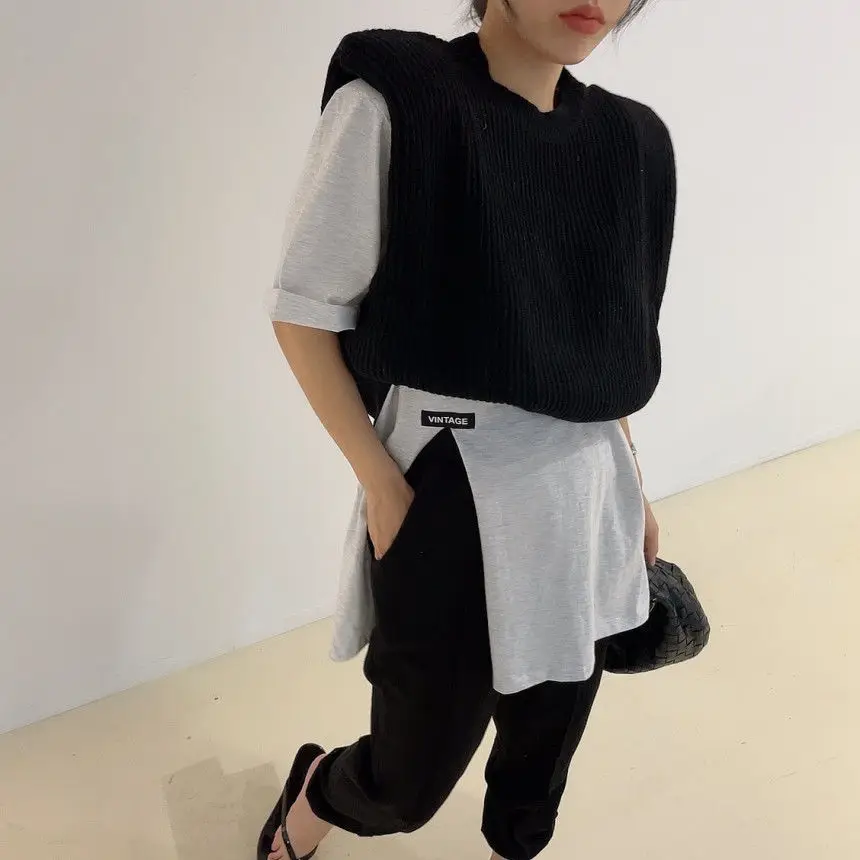 Безрукавка-жилет для женщин Ins Vest Sweaters Women Tops Spring Fall Knitted Sweater Sleeveless Crop Loose Pastel Shirt.