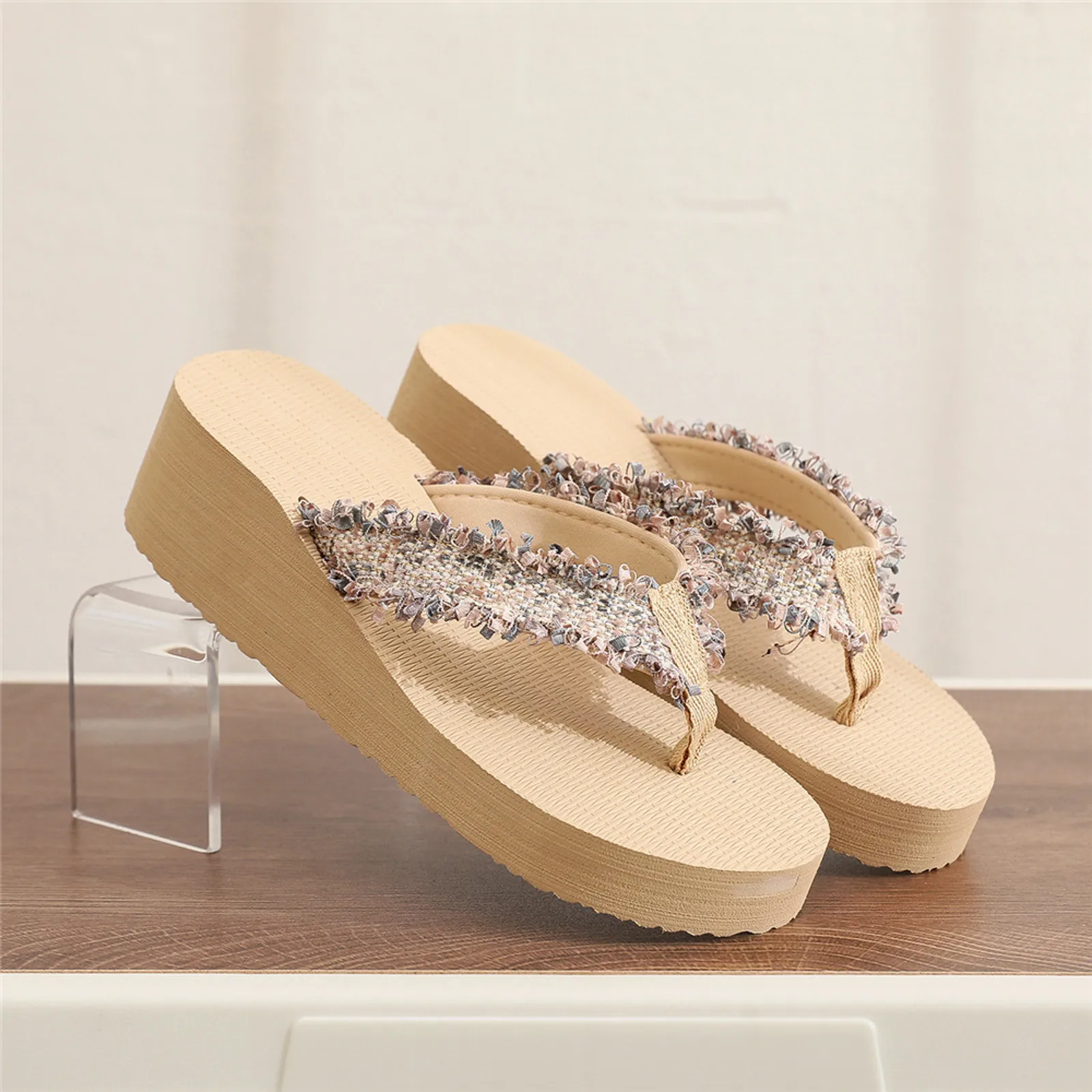 

Ladies Flip Flops 2023 Summer Newest Indoor Outdoor Thick Sole Wedge Comfortable Non Slip Beach Holiday Slippers for Women