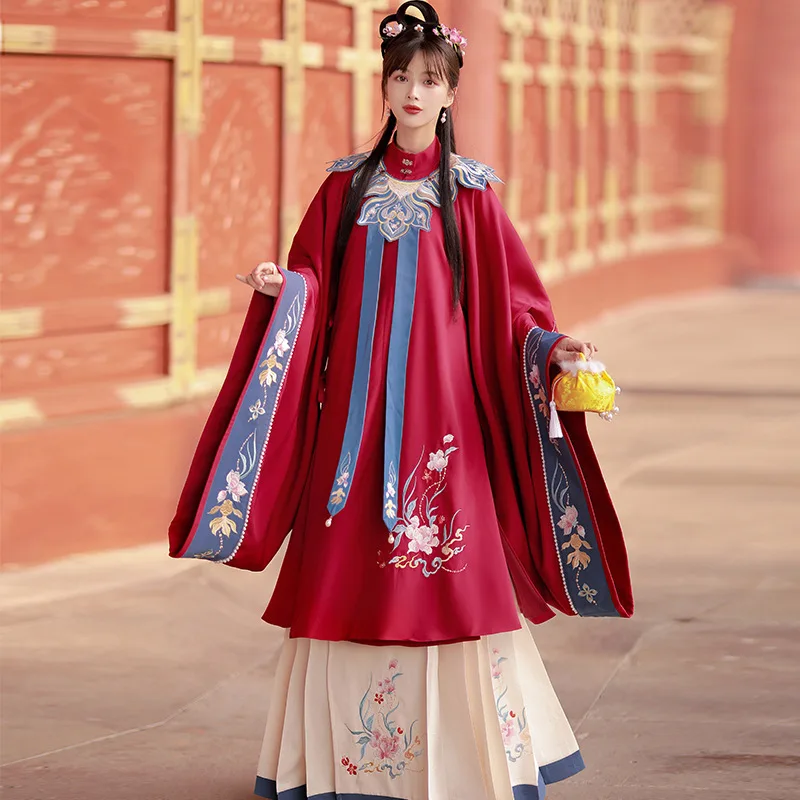 

Princess Chinese Hanfu Women Embroidery Ancient Costumes Horse Face Pony Pleated Skirt Ming Dynasty Cosplay