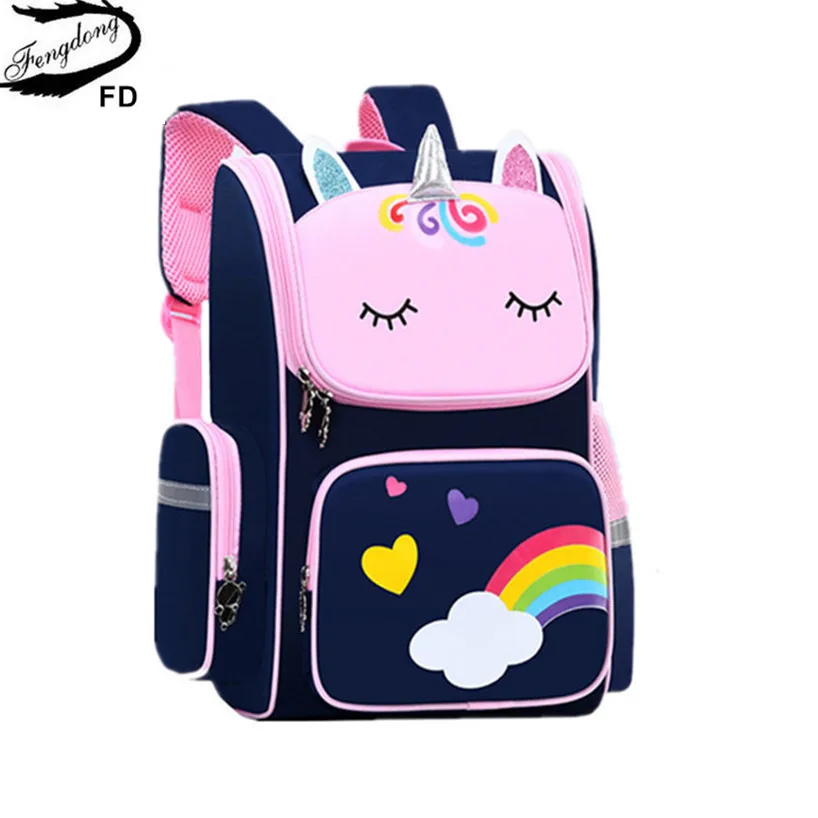 

Fengdong cute 3D cartoon school backpack elementary school bags for girls rainbow love heart children gift schoolbag book bag