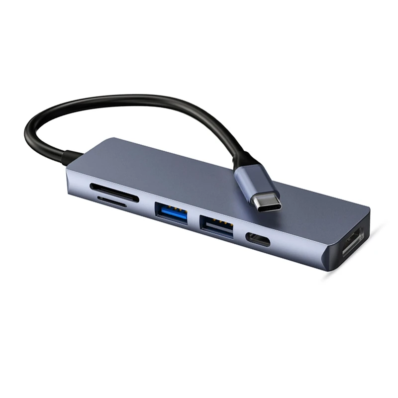 

6 in 1 Usb 3.0 Type-C Hub 3 Adapter 4K HDMI-Compatible 100W 5Gbps Power Delivery Square Docking Station for