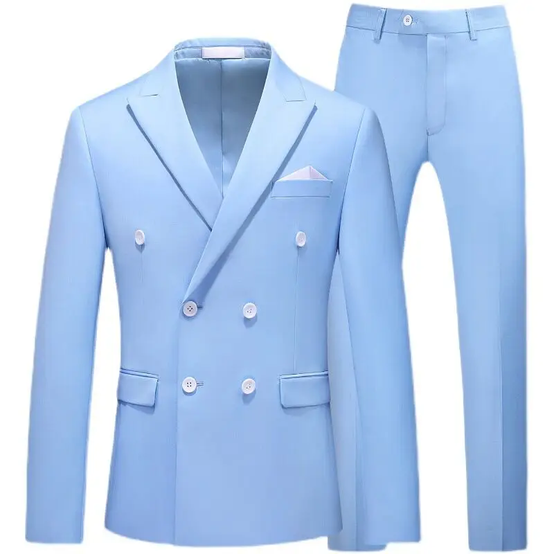 Männer Anzug Für Hochzeit 2022 Neue Design Tailor Made Farbe Licht Blau 2 Stück Set Zweireiher Anzüge Slim Fit bräutigam Kleid Smoking