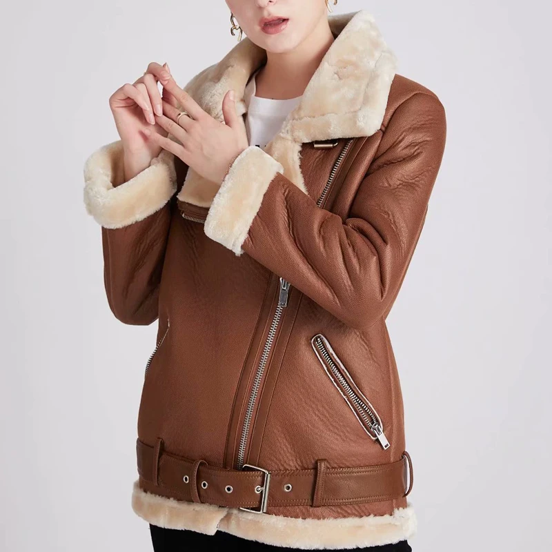 S-XL Winter Thick Warm Faux Leather Jackets Women Sheepskin Coat Female Fur Leather Jacket Outerwear Overcoat Casaco Feminino