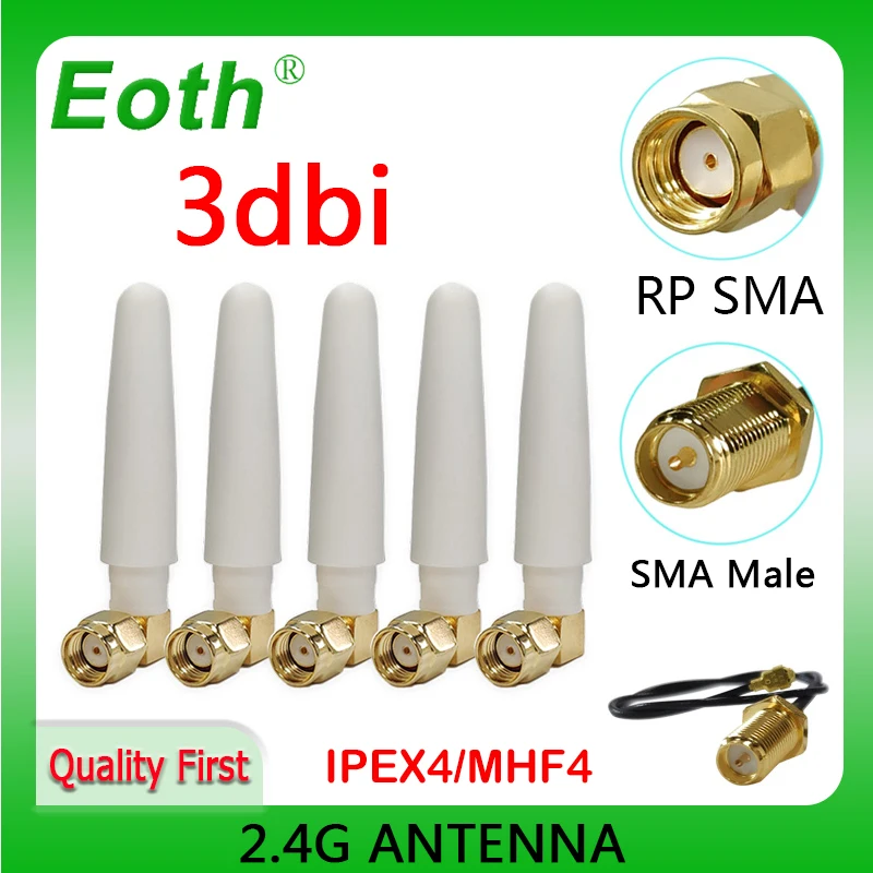 EOTH 2.4g antenna 3dbi sma female male wlan wifi 2.4ghz antene IPX ipex 4 mhf4 pigtail Extension Cable iot module mini antena