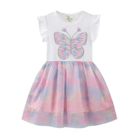 2022 new baby girls princess dress colorful sequins butterfly printed soft breathable cotton short sleeve skirt mesh yarn dress