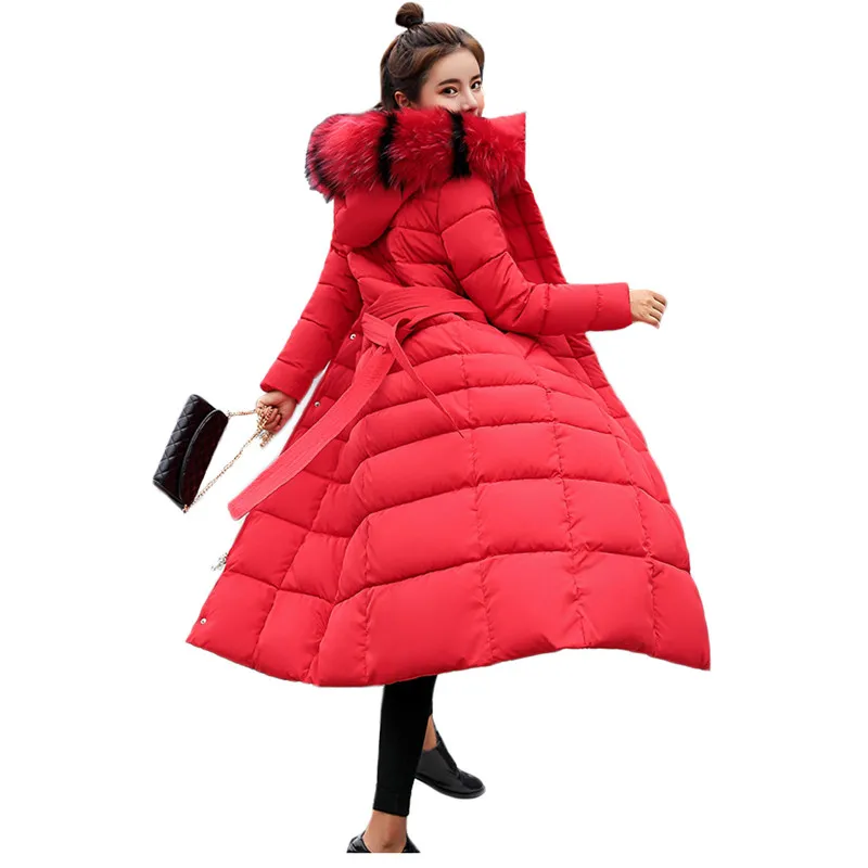 Winter Coat Women 2022 Red Parka   Long Jackets Feather Hooded Korean brown fur collar  Clothing Autumn coats  x-long korean