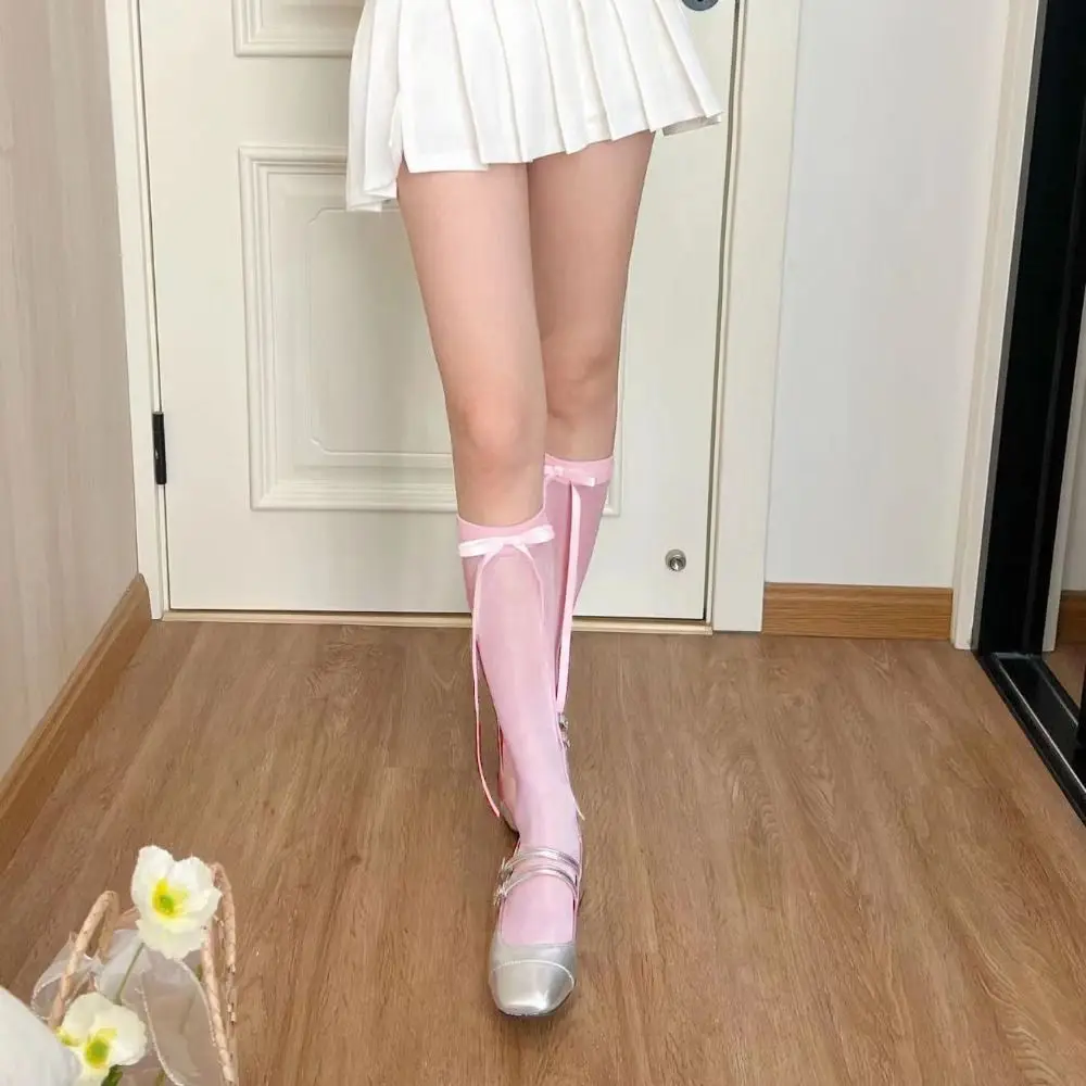 

Женские милые шёлковые чулки с лентами в Корейском стиле, дышащие тонкие носки до щиколотки в Стиле Лолита JK Balletcore Y2K