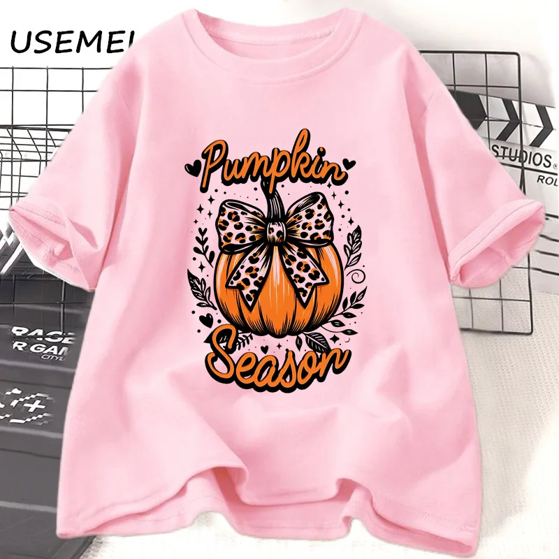 Сезон тыквы футболка с бантом ретро Хэллоуин осенний дизайн осенняя Футболка