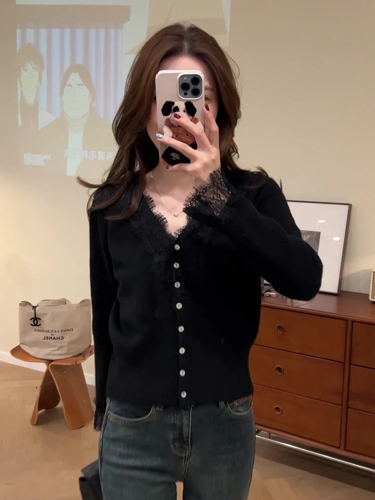 Французская шерстяная вязаная нижняя рубашка с v-образным вырезом и ресницами