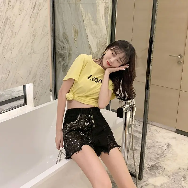 Young Style Fashion Streetwear Creative Splicing Shorts Asymmetrical Wide Leg Summer Women's Clothing Thin Zipper Pockets Button