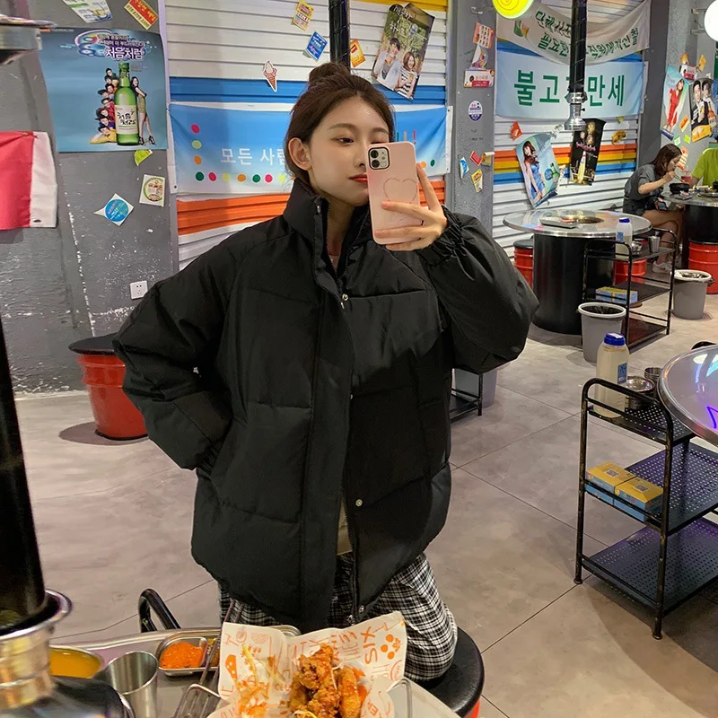 Women Turn Collar Simple Solid Casual Thick Bread Coat Down Jackets Female 2023 New Students Winter Korean Jacket Loose Overcoat