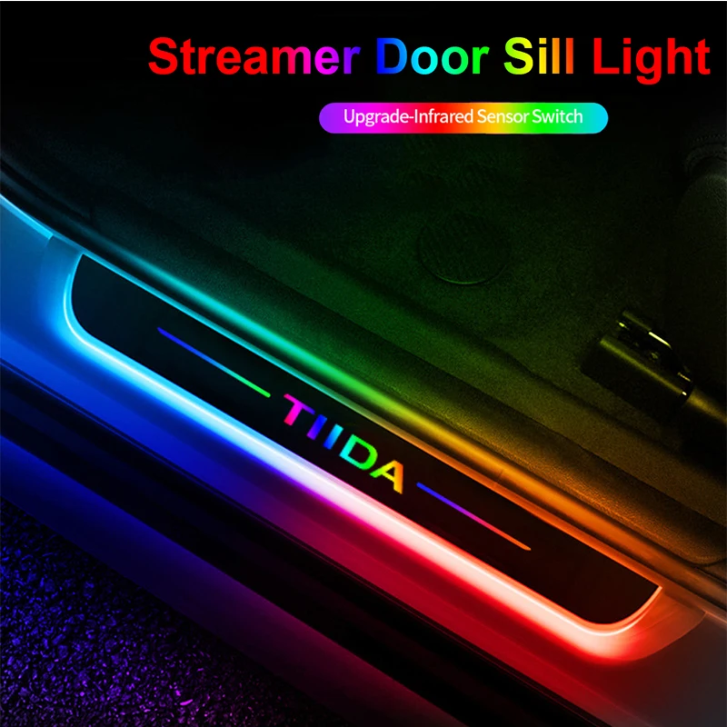 

Car Acrylic LED Welcome Pedal Plate Front Rear Door Sill Pathway Light USB Moving for Nissan Tiida Decorative Strip Accessories
