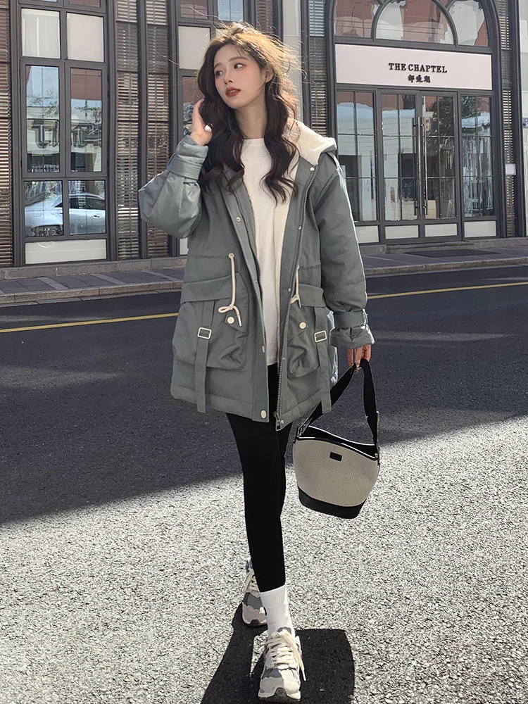 Корейская серия зеленая парка для женщин зима 2024 Новинка популярное пальто