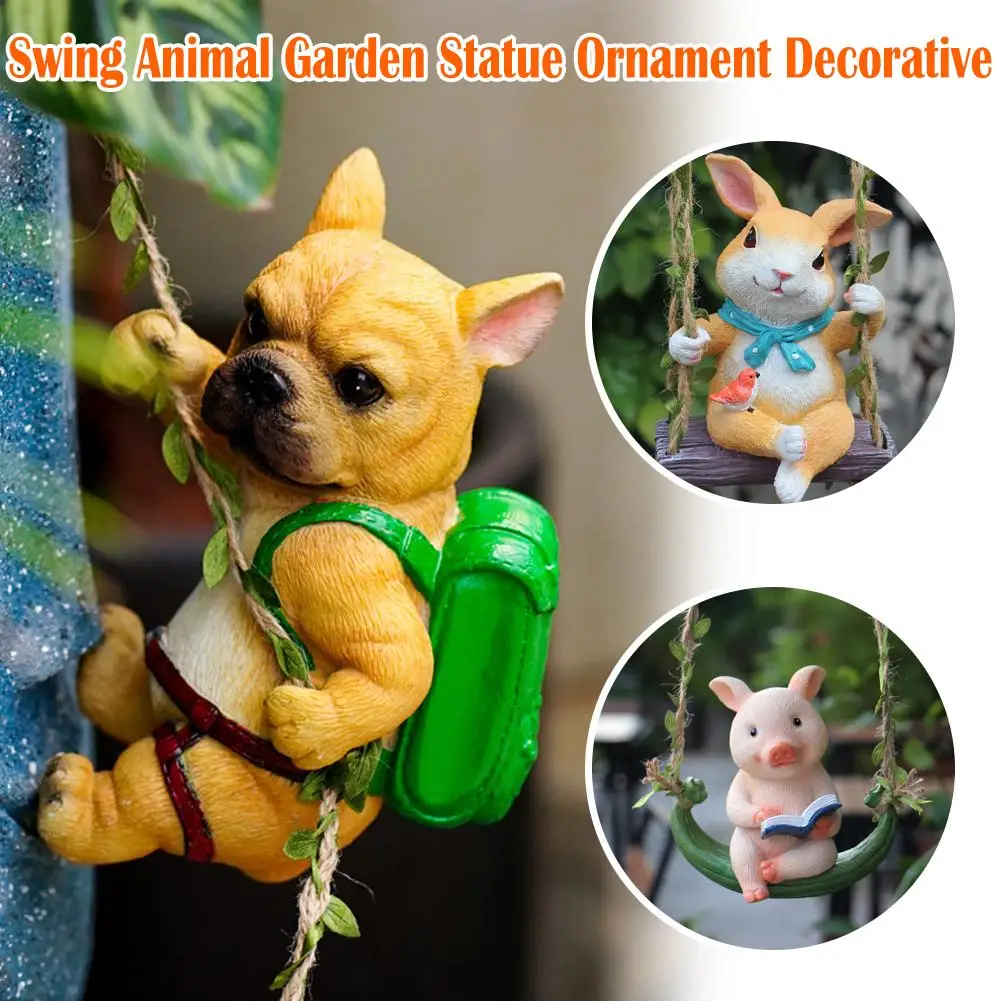 

Swing Animal Garden Statue Ornament Decorative Hanging Decor Hammock Cute Figurines Funny Outdoor Resin Garden Figure Anima G8G9