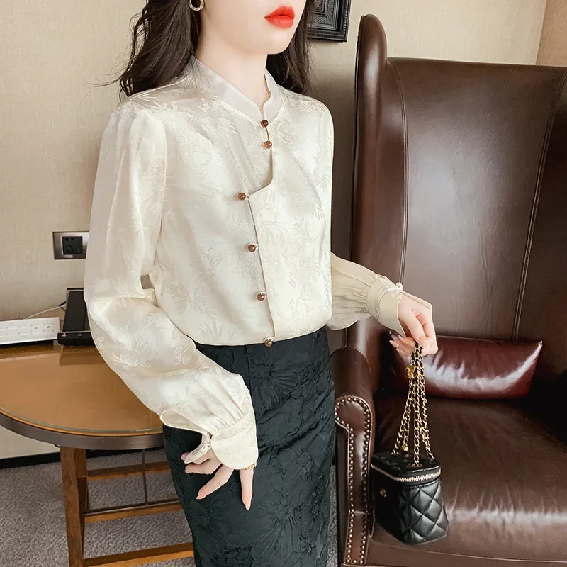 Новая легкая рубашка в китайском стиле с длинным рукавом женский топ для