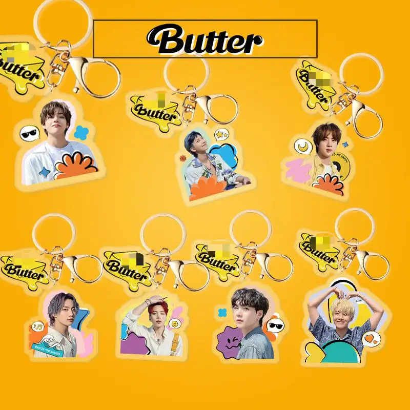 

KPOP bangtan boys Butter Album Acrylic Exquisite Model Keychain Backpack Zipper Decorative Doll Pendant Fan Gifts JIMIN SUGA JIN