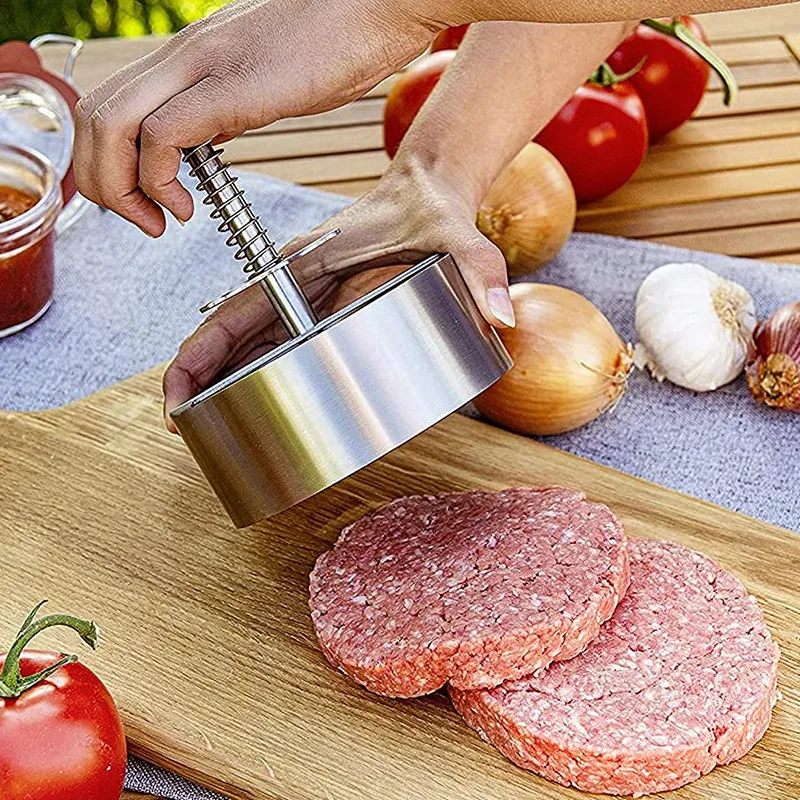 

Hamburger Patty Maker Press 304 Stainless Steel Non-Stick Round Manual Rice Ball Mold Thickness Adjusted Kitchen Beef BBQ Tools
