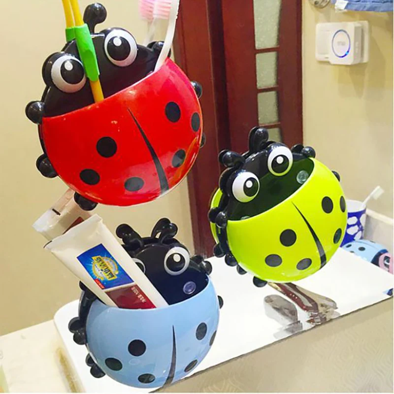 

1pcs Ladybug Animal Insect Toothbrush Holder Bathroom Cartoon Toothbrush Toothpaste Wall Suction Holder Rack Container Organizer