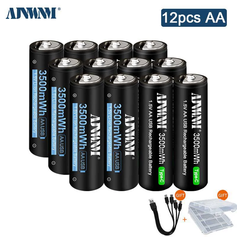 USB 1 5 В литий-ионная аккумуляторная батарея AA 3500 МВтч Type-C USB-зарядка литиевая 2A