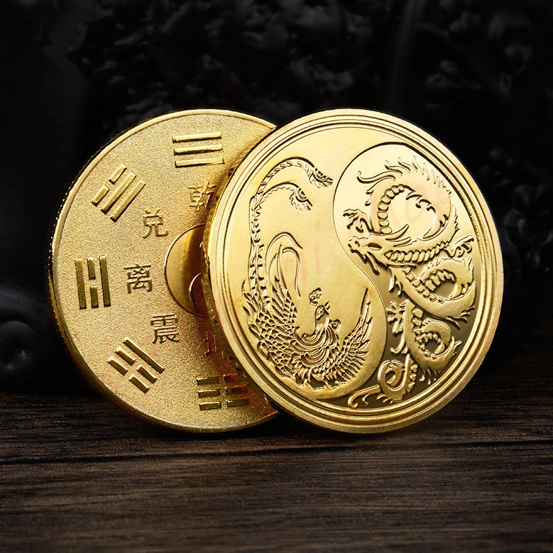 

Dragon and Phoenix Commemorative Medallion / Taiji three-dimensional relief / metal badge small gift / mascot