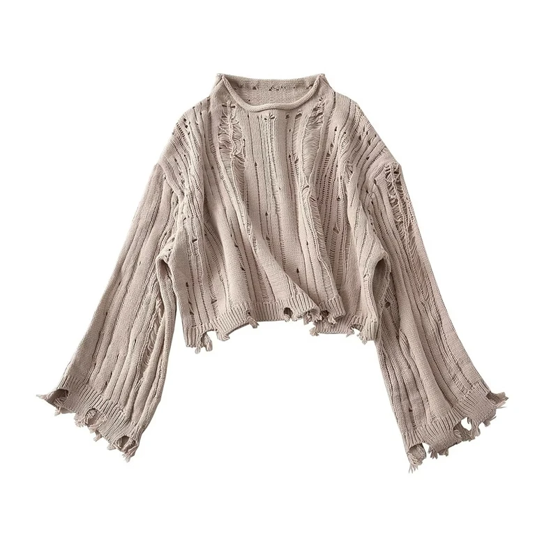 

Женский Короткий трикотажный свитер с круглым вырезом и длинными рукавами