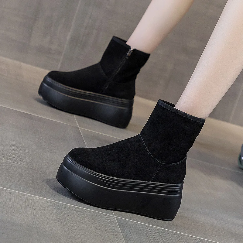 

Ботильоны женские зимние из коровьей замши, на платформе, 8 см