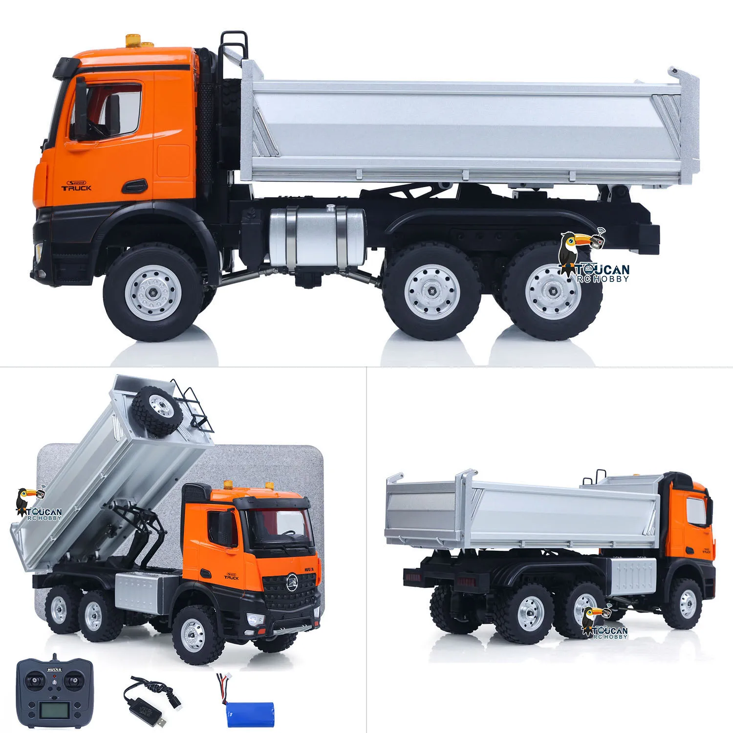 Фото HUINA 1598 RC Самосвал, масштаб 1/14, RTR 2,4 ГГц, электрический пульт дистанционного управления, автомобильный аккумулятор, уличная игрушечная модель, подарки на день рождения №1
