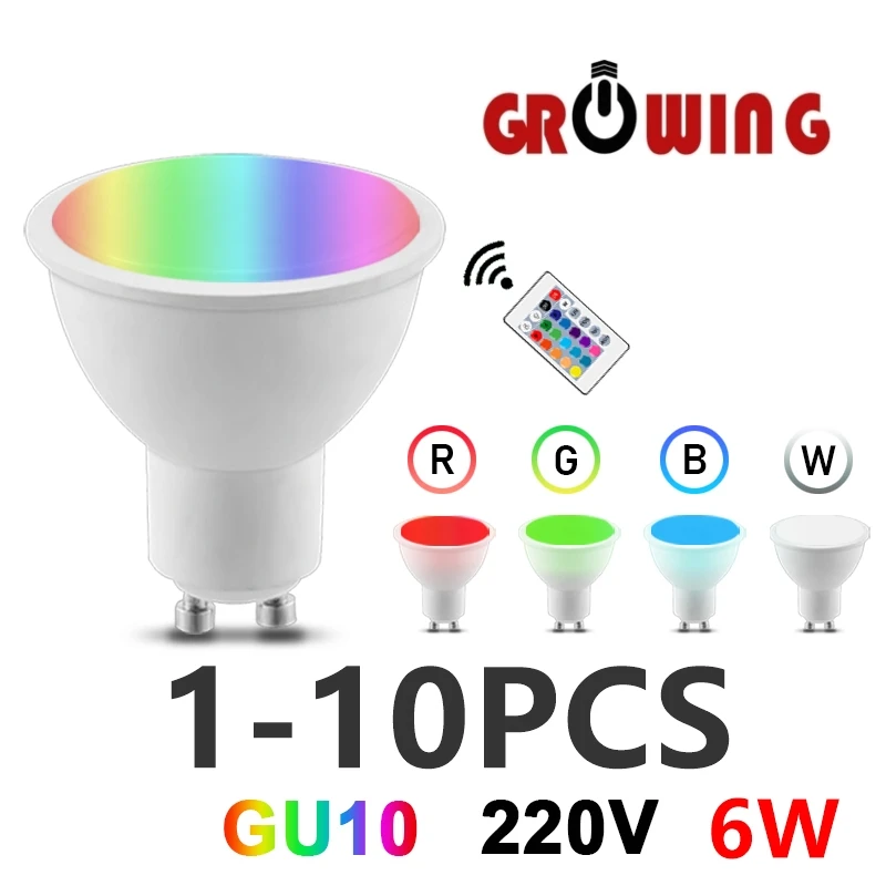 

LED spotlight infrared remote control RGBW GU10 AC220V 6W 24 key remote control dimming color lights suitable for party bars