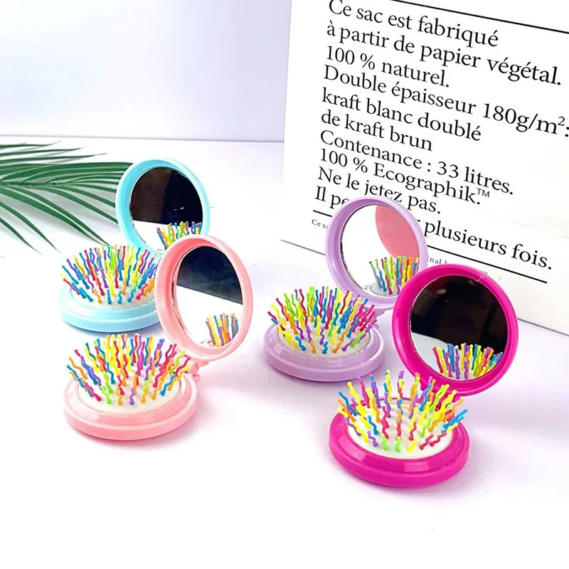 

Расческа Складная с зеркалом для женщин и девушек, гребень маленький размер, портативный дорожный массажный аксессуар для укладки