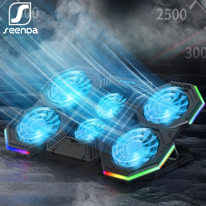 

SeenDa Laptop Cooling Pad Laptop Cooler with 6 Fans Prevent Overheating Adjustable Height with RGB Lights for Gaming Laptop