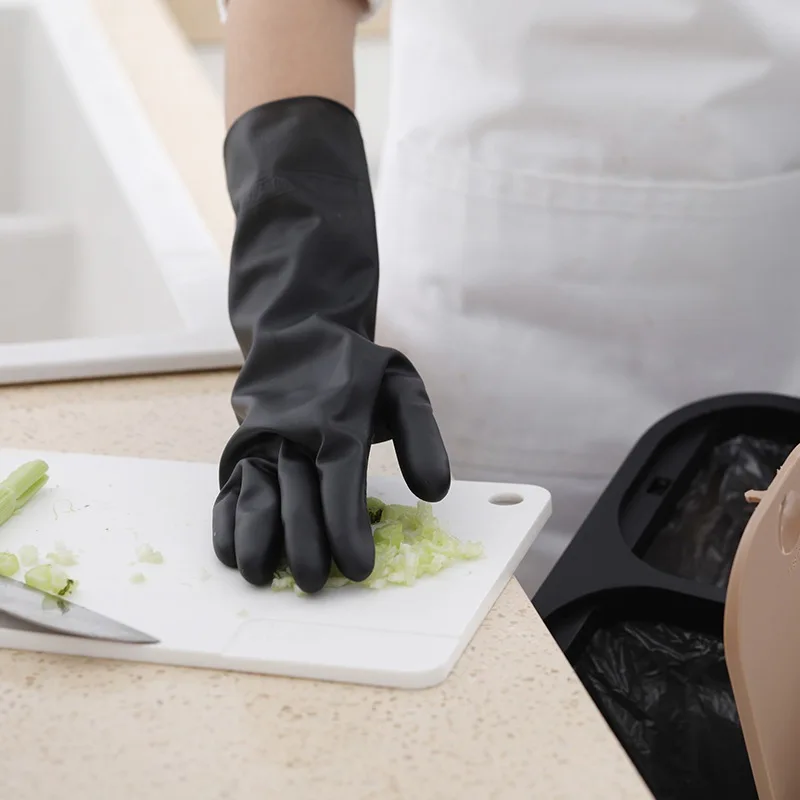 

Household Gloves Practical Durable Cleaning All Black Long Gloves Anti-Slip Water Dust Stop Kitchen Home Tools Supplies