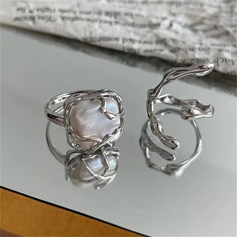 

2023 NEW Irregular Metal Pearl Open Ring Women Personality All-match Temperament Fashion Ring Gifts