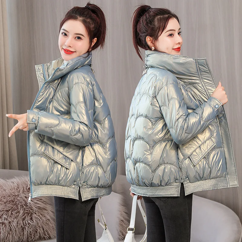 

Блестящие хлопковые куртки для женщин, Корейская версия, новинка зимы 2022, модное пальто, свободная короткая пуховая куртка