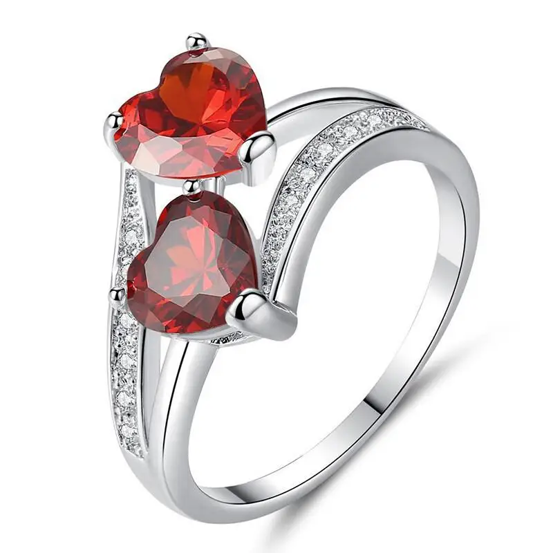 

Romantic Fashion Zircon Inlaid Sweet Crystal Heart Double Layer Metal Rings Women's Elegant Beautiful Engagement Wedding Jewelry